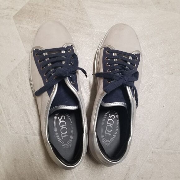 Tod's Grey Blue Leather And Nubuck Suede Low Top Sneakers 38 - Picture 5 of 11